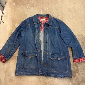 Vintage tradition Denim Jacket with Red Plaid Lining chore  utility